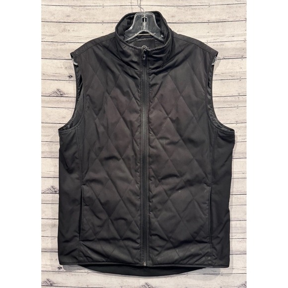 AETHER Mens Puffer Quilted Vest Sz 2 Medium Black Full Zip Pockets Lightweight